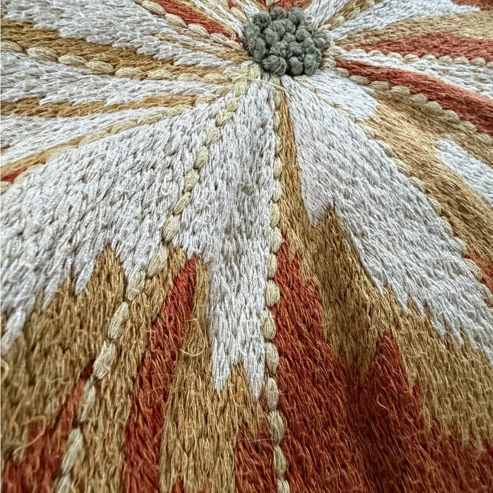 Pottery Barn pumpkin embroidered lumbar pillow cover 16 x 26 Tan orange cotton